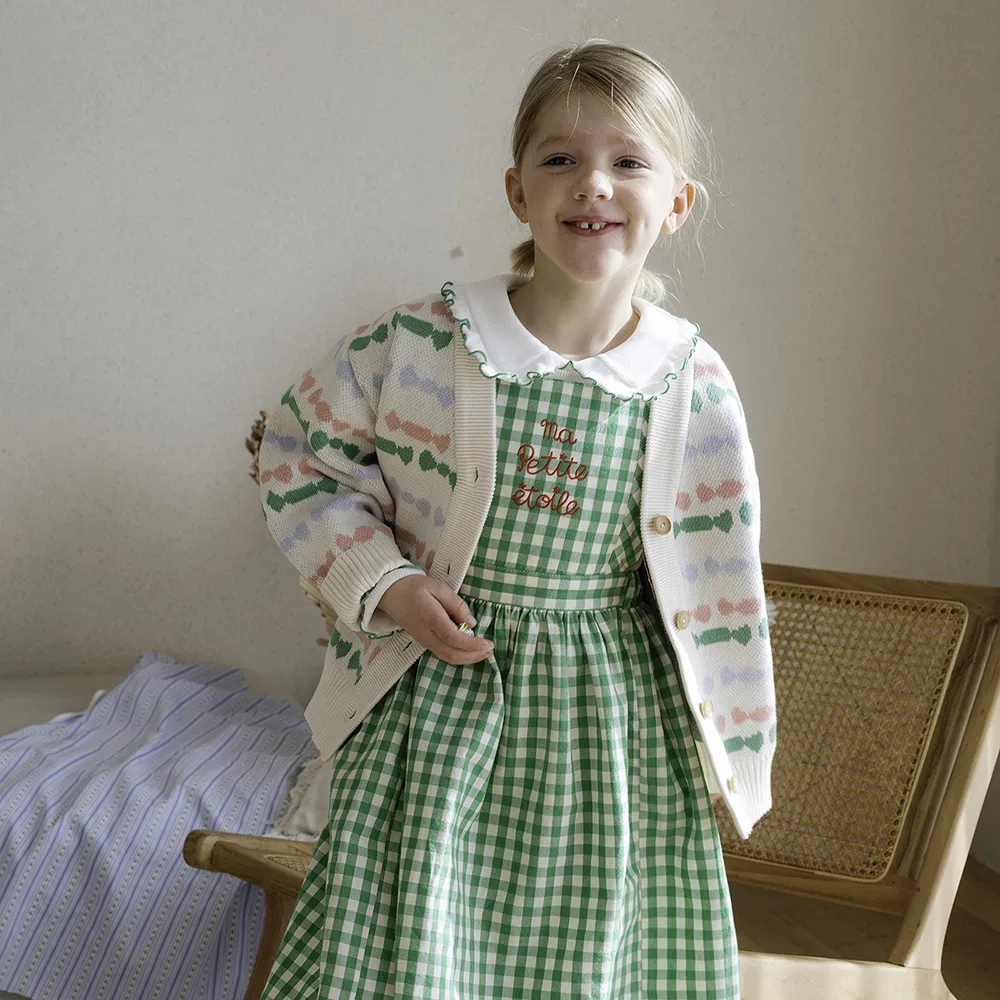 Детское платье в клетку French Check My Little Star, зелёное