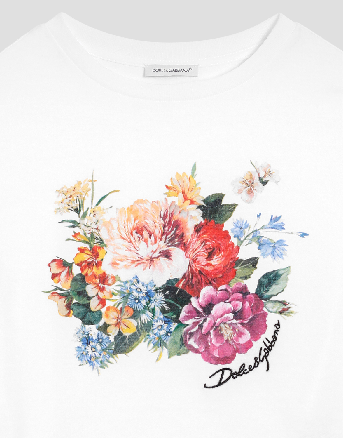 Футболка из джерси с короткими рукавами и цветочным принтом Dolce&Gabbana, белый — фото 3