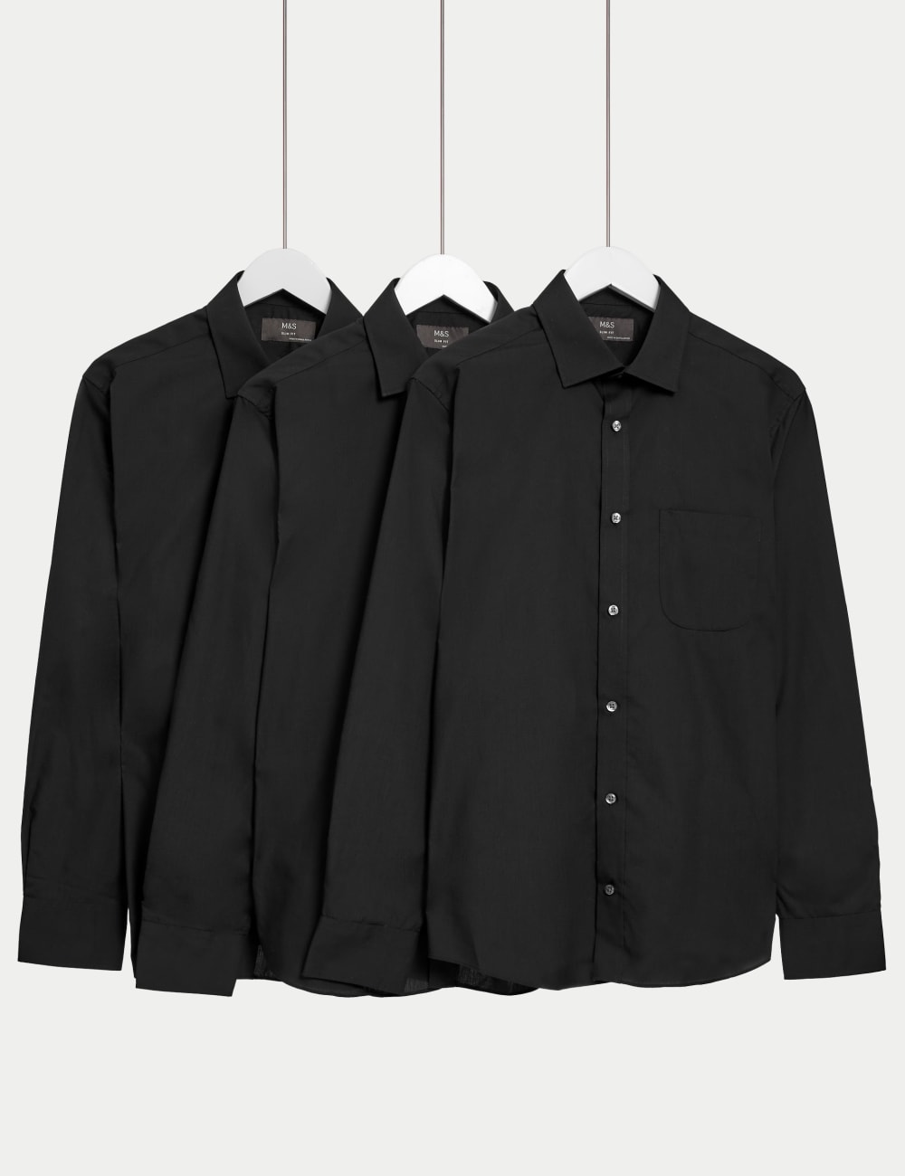 

3pk Slim Fit Easy Iron Длинные рукава Рубашки Marks & Spencer, черный