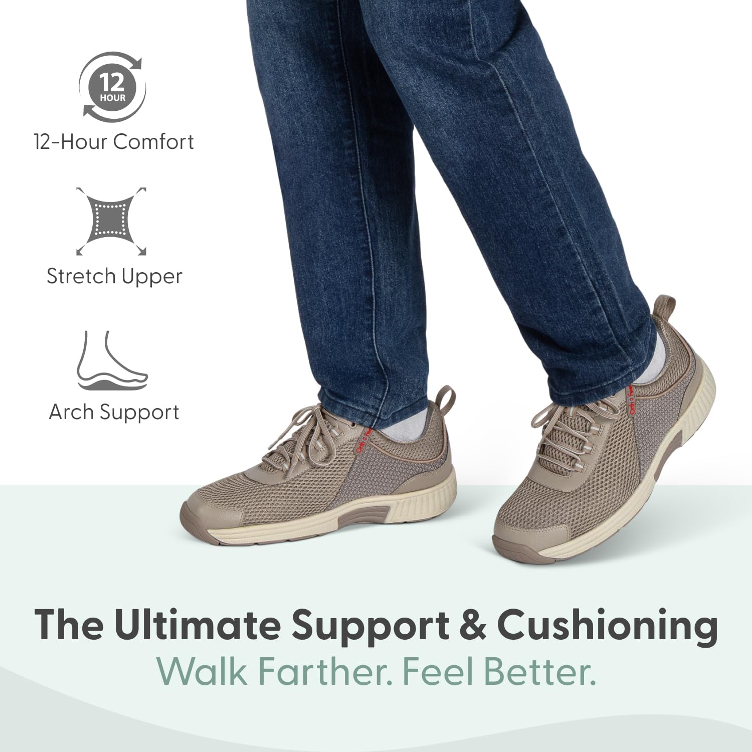 Мужские ортопедические кроссовки Orthofeet Edgewater с вязаным верхом, Taupe — фото 2