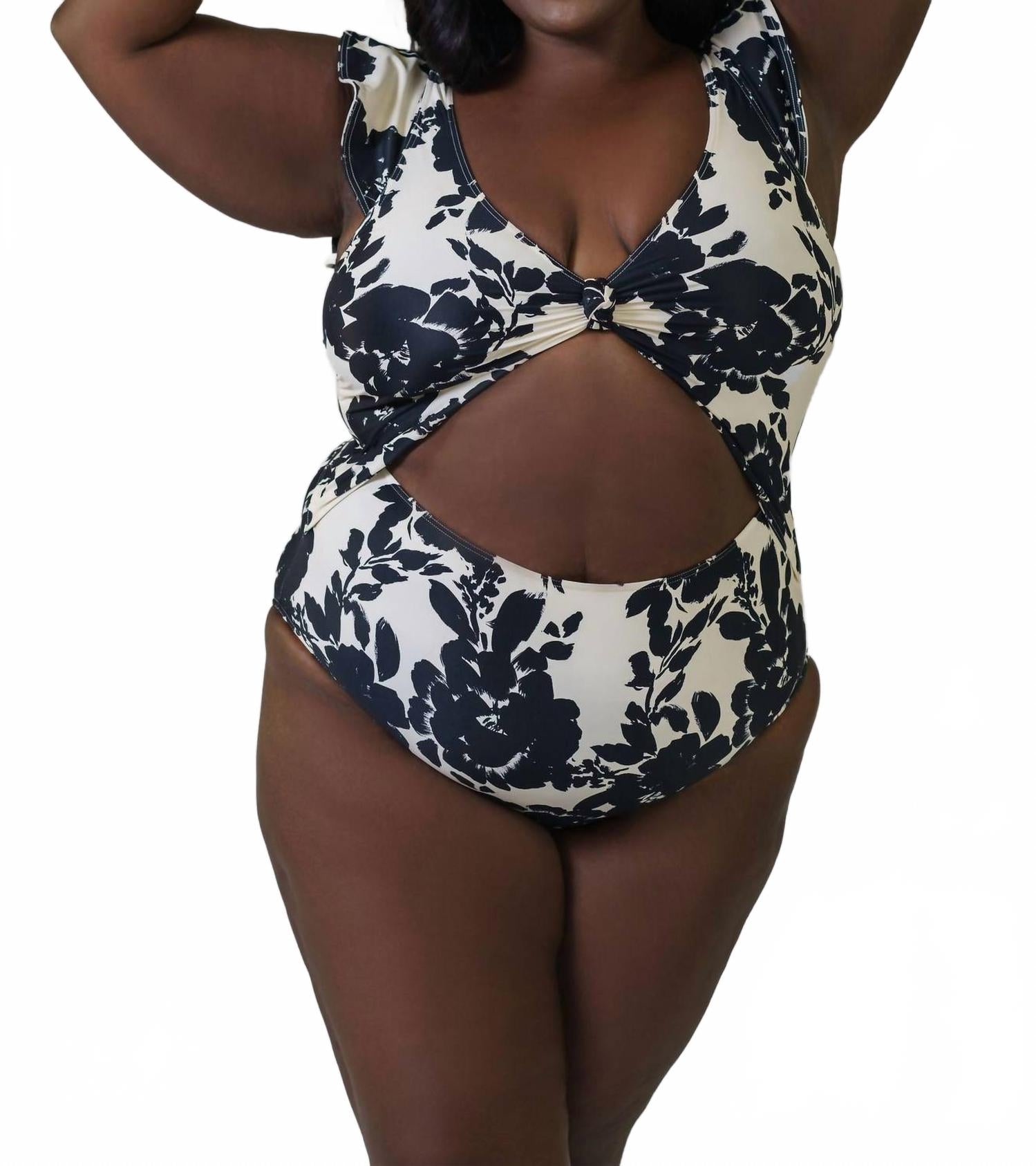 

Коралайн Цельный купальник плюс в кремовом черном многоцветном тенистом цветении Tanya Taylor