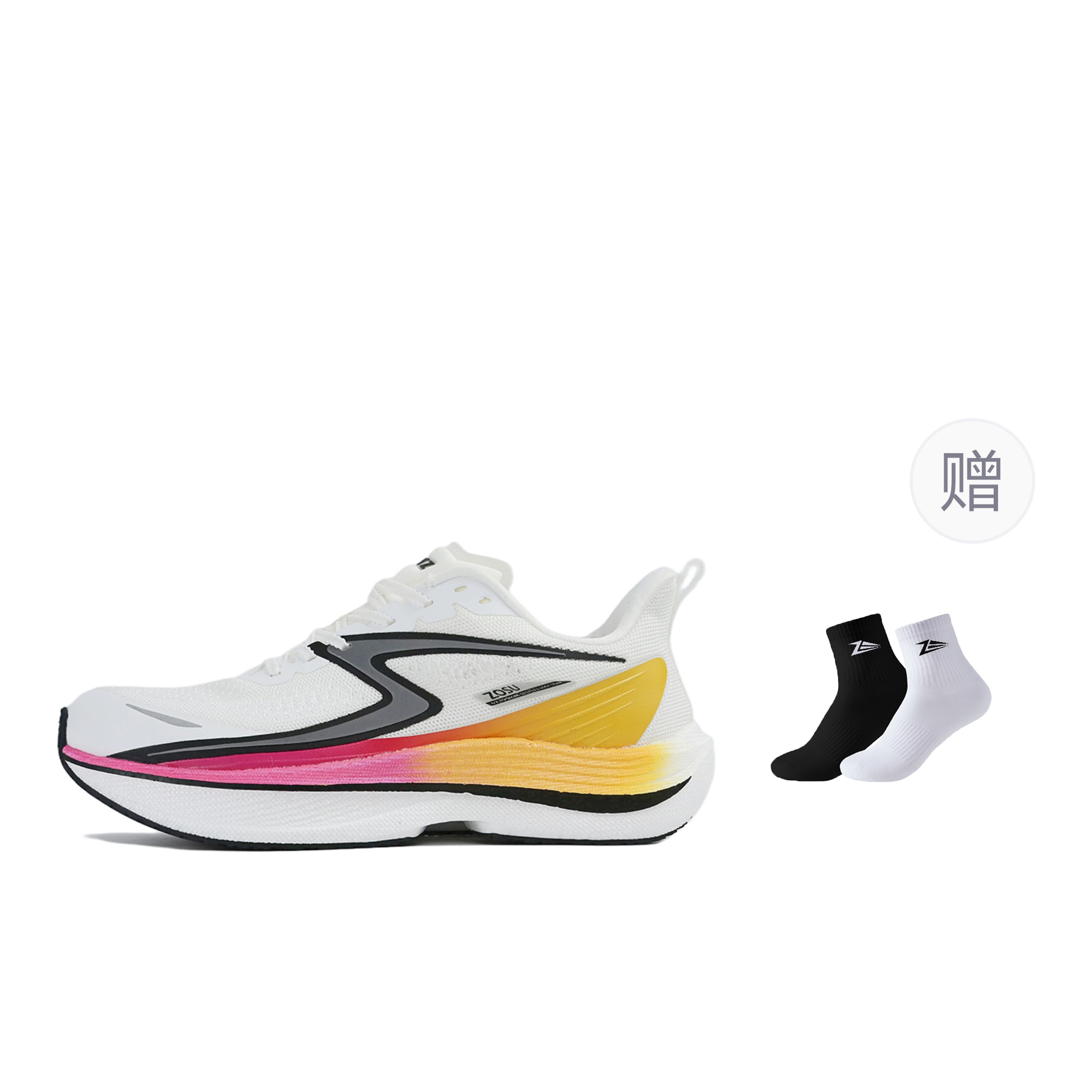 

ZOSU Кроссовки для бега с амортизацией Rebound, легкие, дышащие, с низким верхом, с карбоновой пластиной, мужские, белые, оранжево-желтые