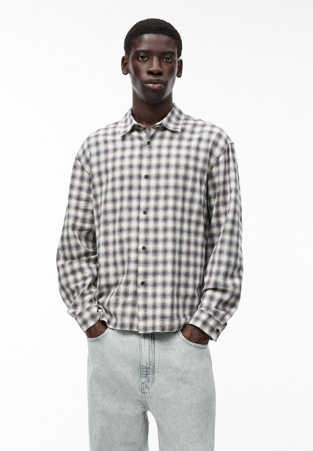 

Рубашка CHECKED PULL&BEAR, серый