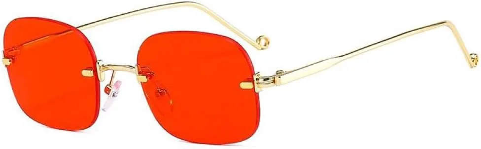 

MUTYNE Модные маленькие квадратные солнцезащитные очки для женщин, винтажные солнцезащитные очки без оправы для мужчин и женщин, ретро-очки без оправы для дам, Red