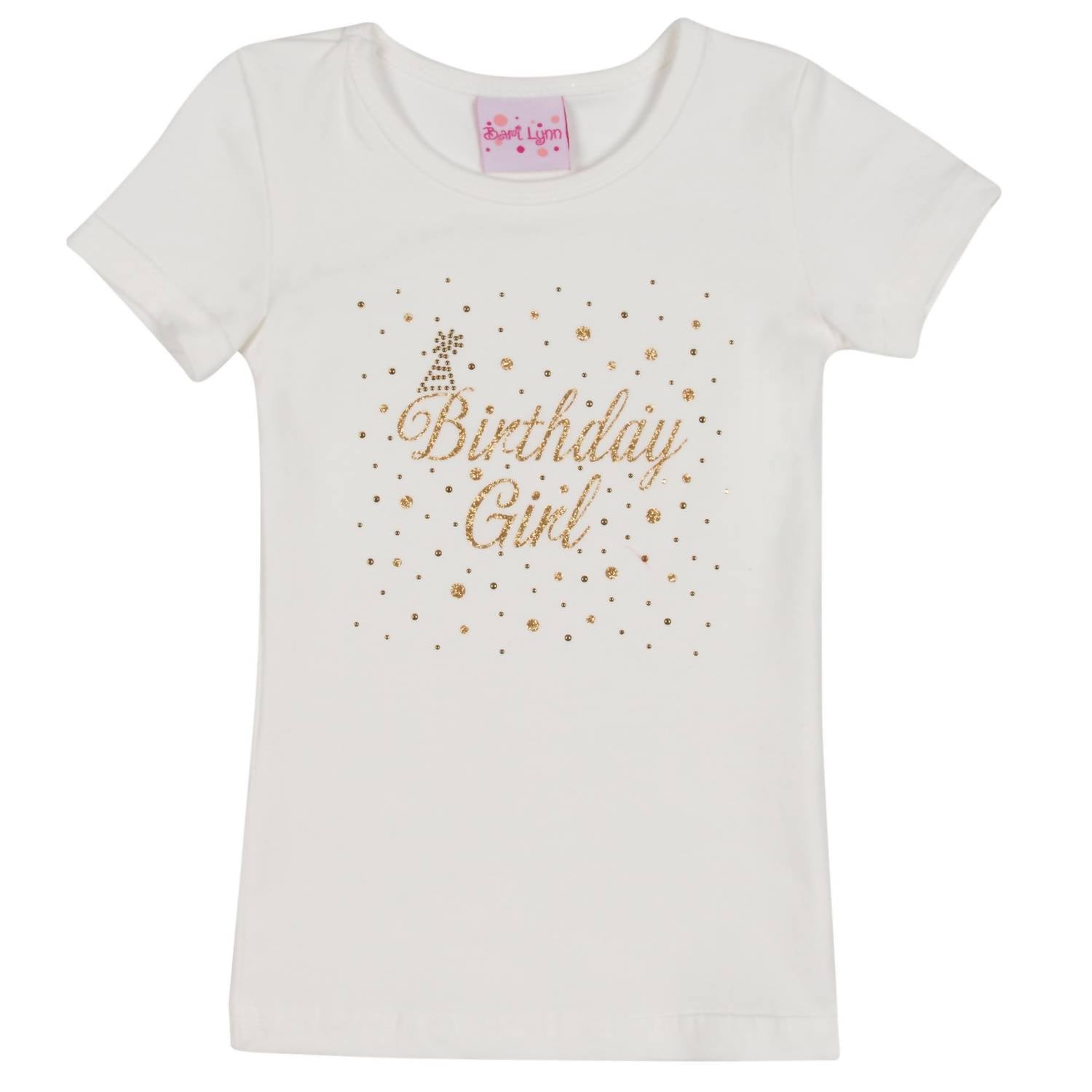 

Барная футболка White Tee Shirt с блестящим золотым дизайном "Birthday Girl" в бело-золотом цвете Bari Lynn