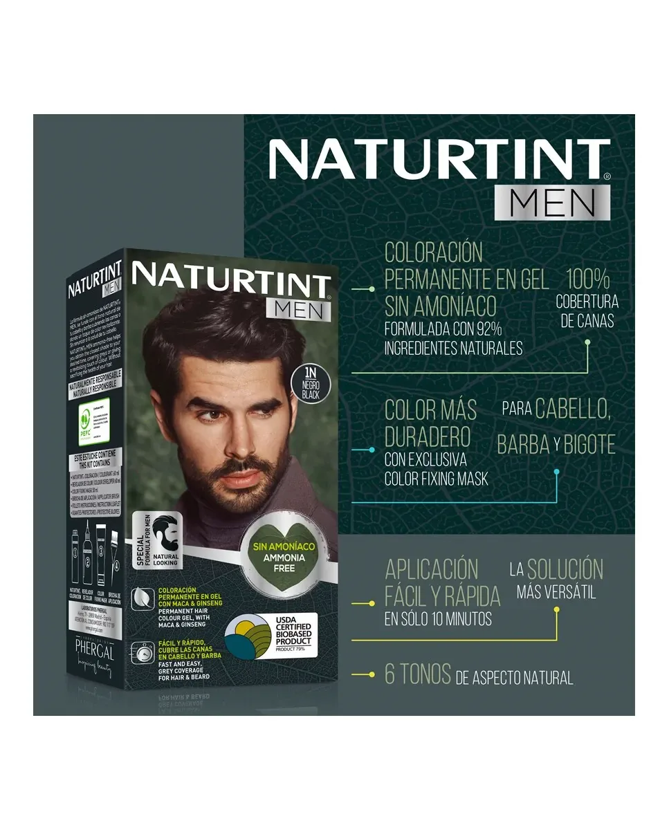 Постоянная краска для волос для мужчин и бороды без аммиака Men Naturtint, 3N - Castaño Oscuro — фото 4