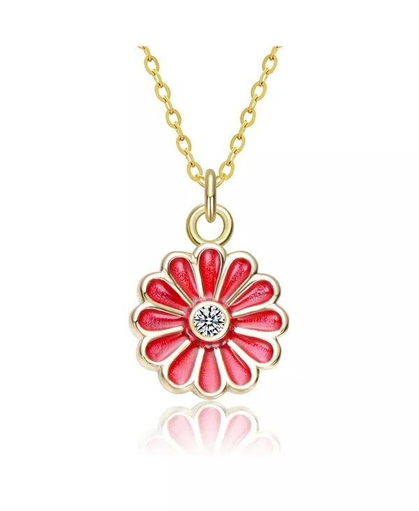 

Ожерелье с подвеской в виде цветка из стерлингового серебра 14 карат, позолоченного цветной эмалью и кубическим цирконием Gigigirl, red