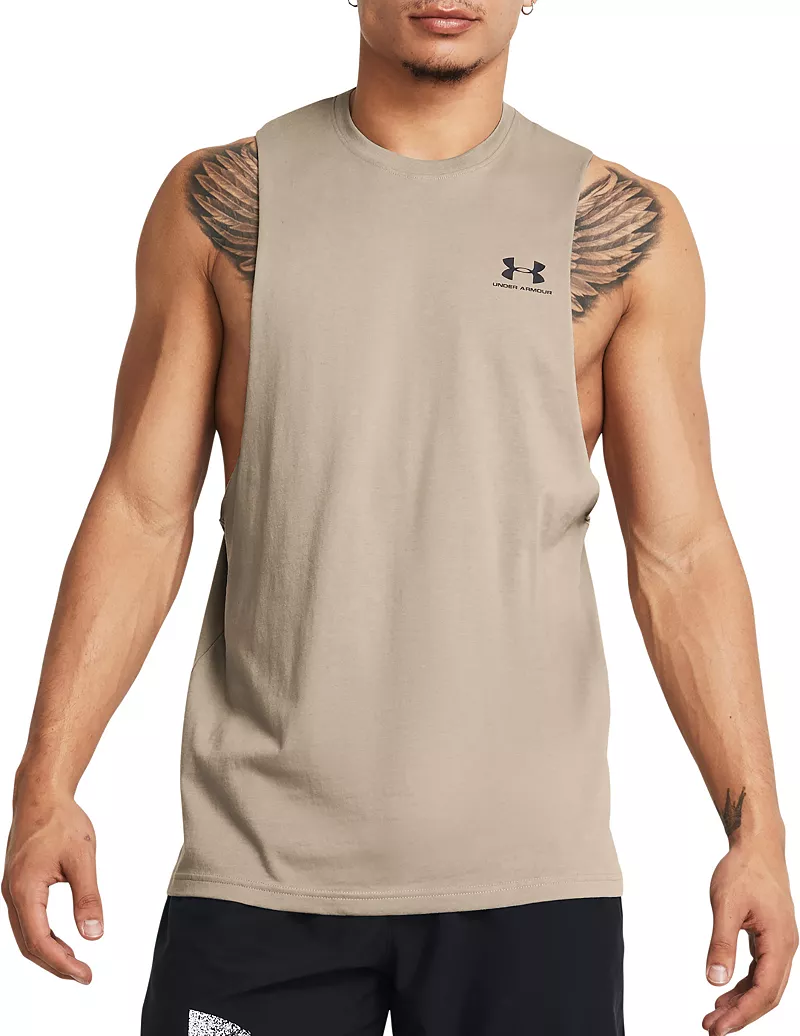 

Мужская майка с вырезом на левой груди Under Armour, цвет Timberwolf Taupe/Black
