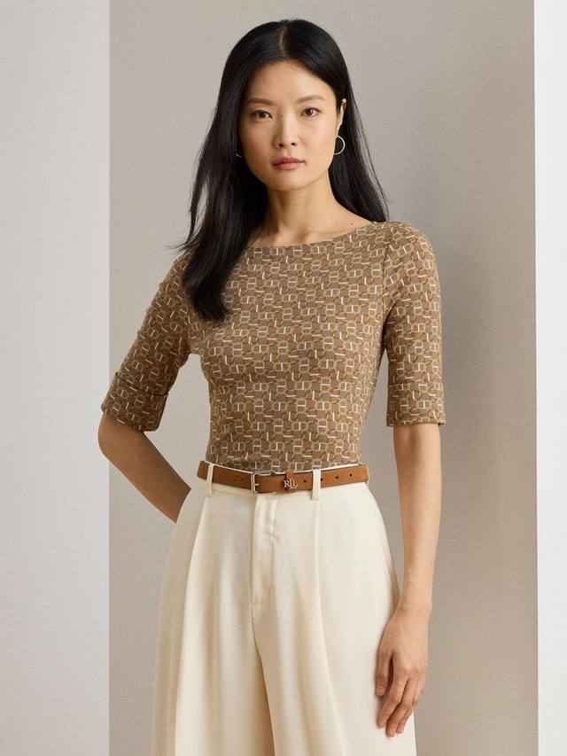 

Топ Lauren Judy с геометрическим принтом и эластичной тканью Ralph Lauren, Taupe Multi
