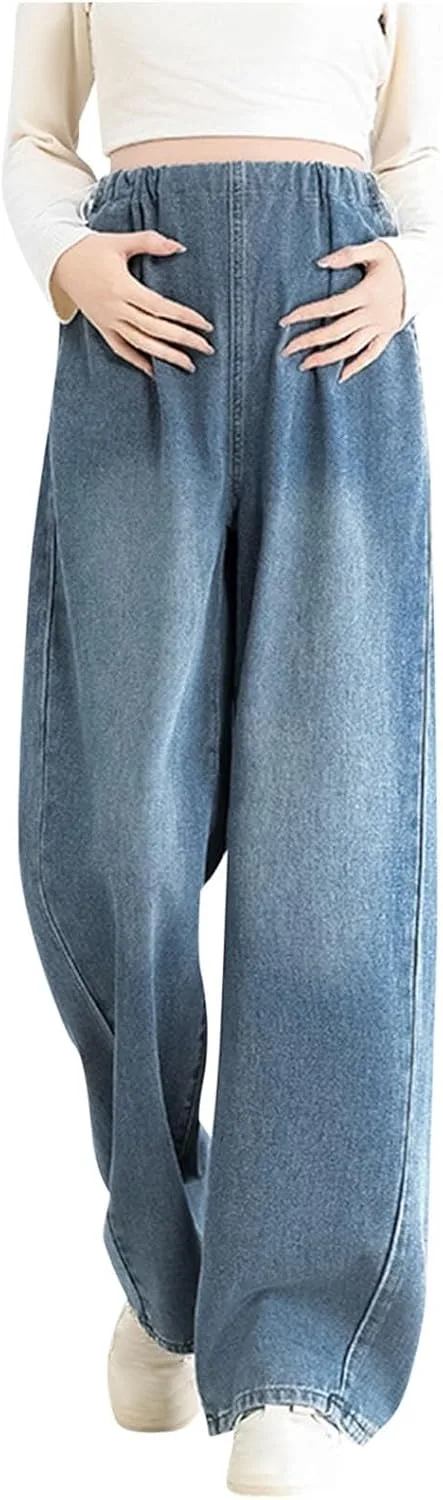 

Джинсы с кулиской для женщин, широкие, с высокой посадкой, эластичные