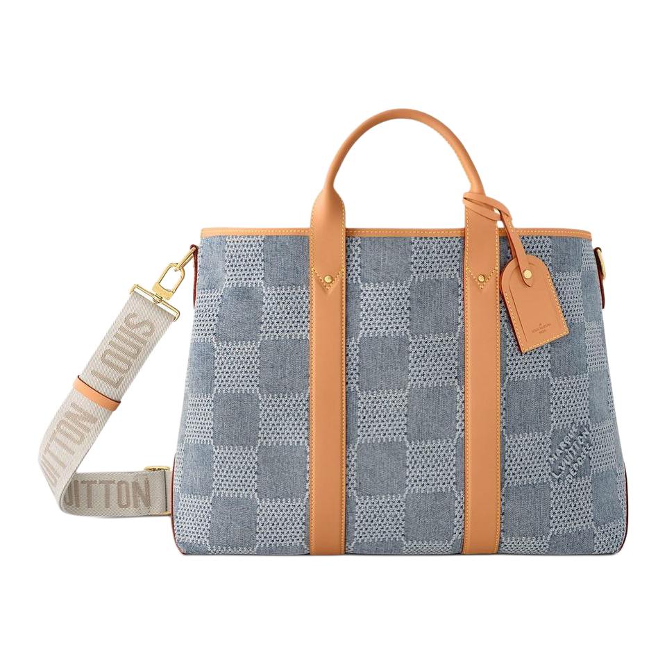 

LOUIS VUITTON Выходная сумка тоут Damier Denim 3D синий деним