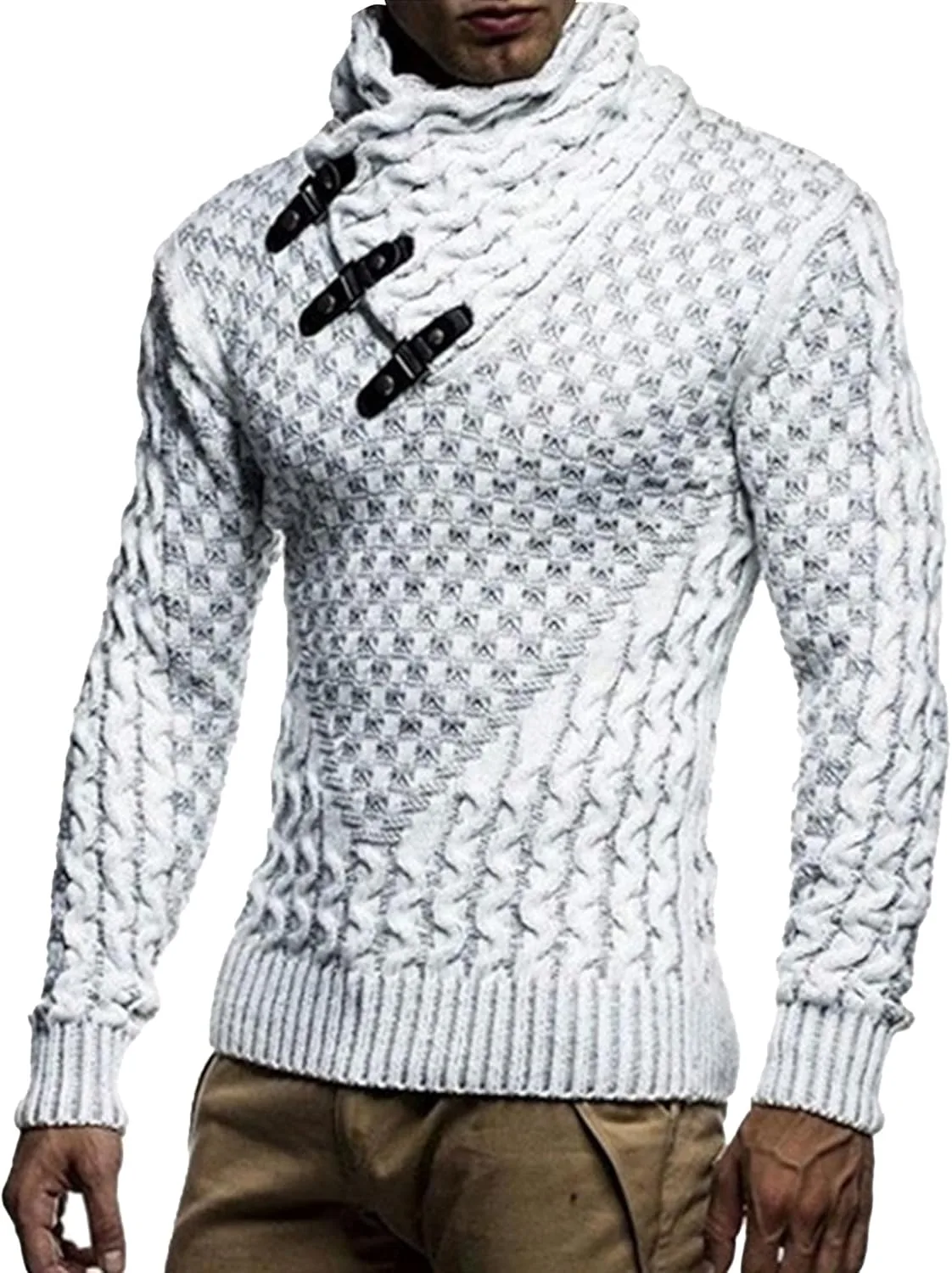 

Мужской вязаный худи с капюшоном на пуговицах SWJGLITTR