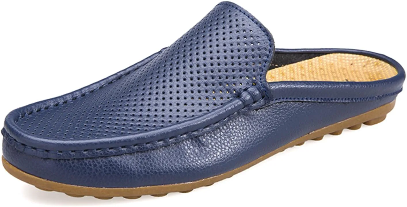 

Мужские кожаные шлепанцы с вырезами, с закрытым носком и открытой пяткой, повседневные лоферы на плоской подошве, туфли для прогулок и свадеб Didopery, синий