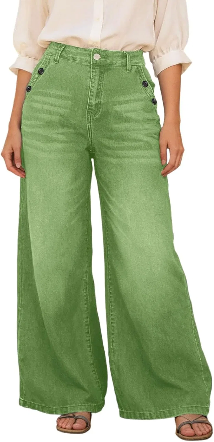 Джинсы, широкие, Barrel Jeans for Women, зеленый