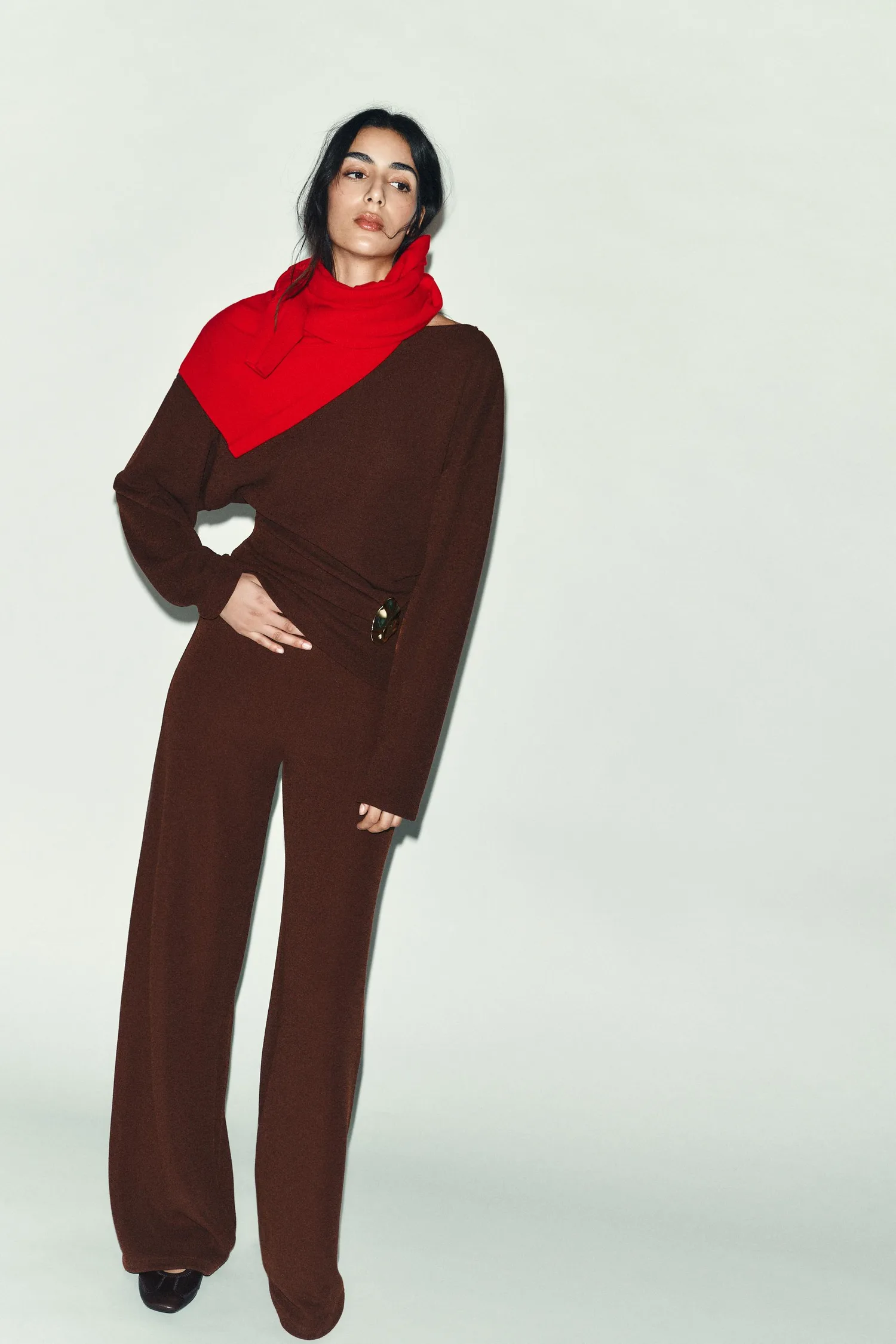 Текстурированные широкие брюки Zara, коричневый