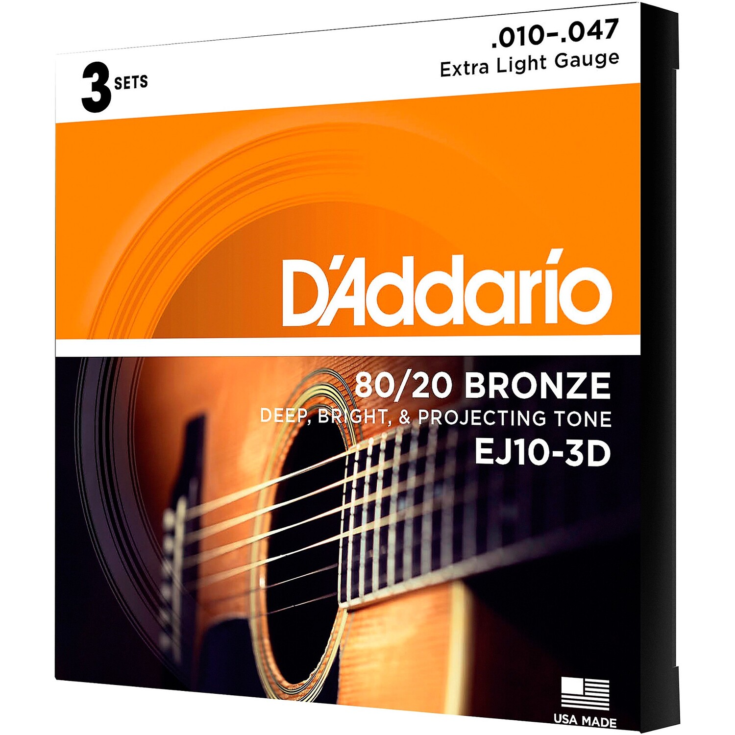 

Струны D'Addario EJ10-3D 80/20 Bronze Extra Light для акустической гитары — 3 комплекта 10–47