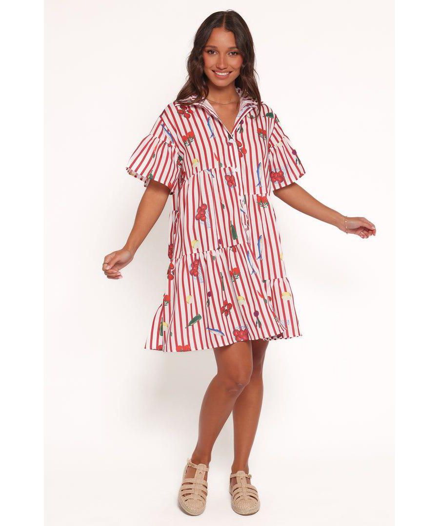

Женское мини-платье персикового цвета в красную полоску для пикника Petal and Pup, Red picnic stripe