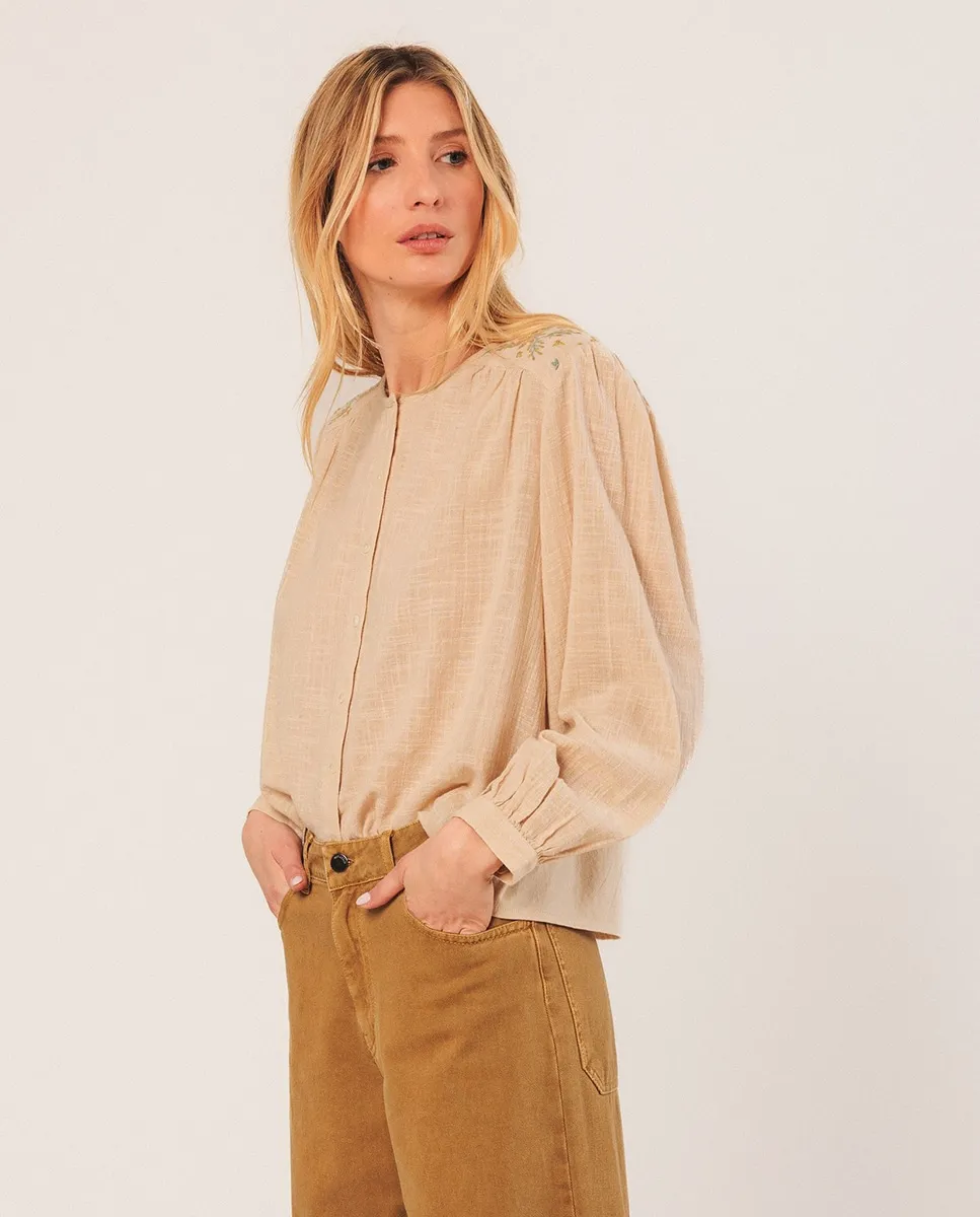 

Женская рубашка с длинным рукавом и круглым вырезом Indi & Cold, светло-серый