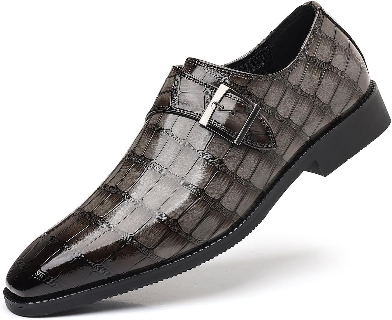 

Мужские классические туфли Santimon с крокодиловым принтом и застежкой-монахом, классические туфли-оксфорды на свадьбу и в офис, серый