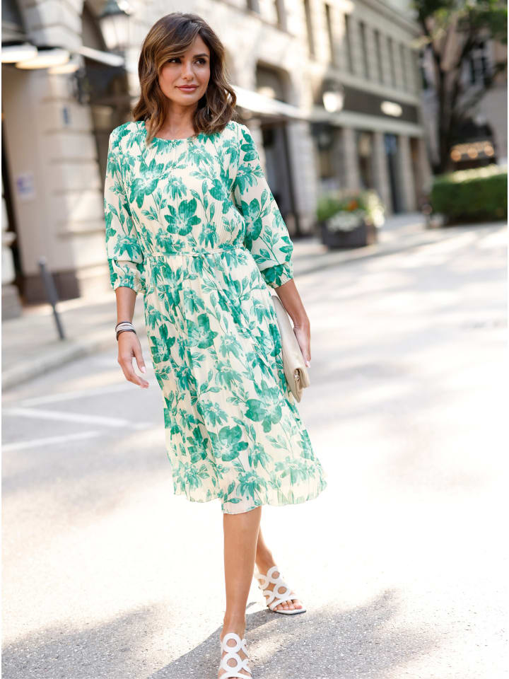 

WITT WEIDEN Плиссированное платье с принтом в изумрудных и шампанских тонах