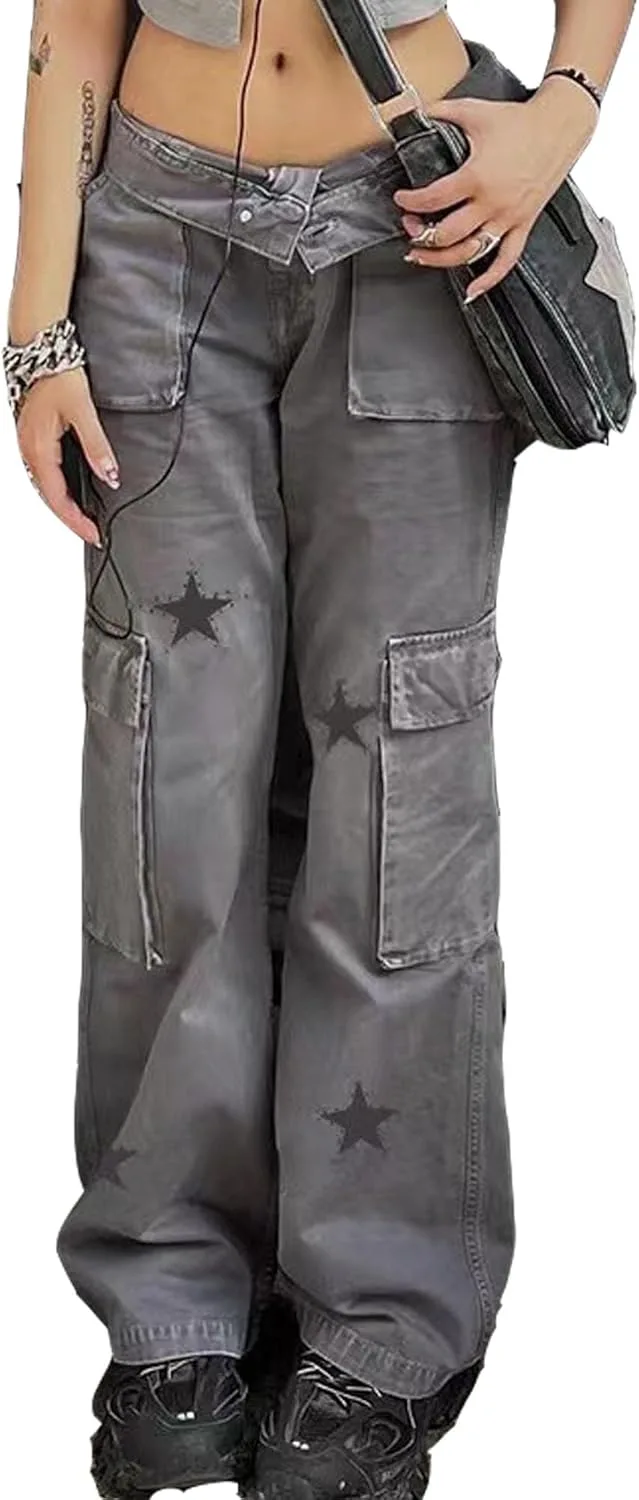 

MEINVQIAOTI American Retro Stars Cargo Jeans для женщин