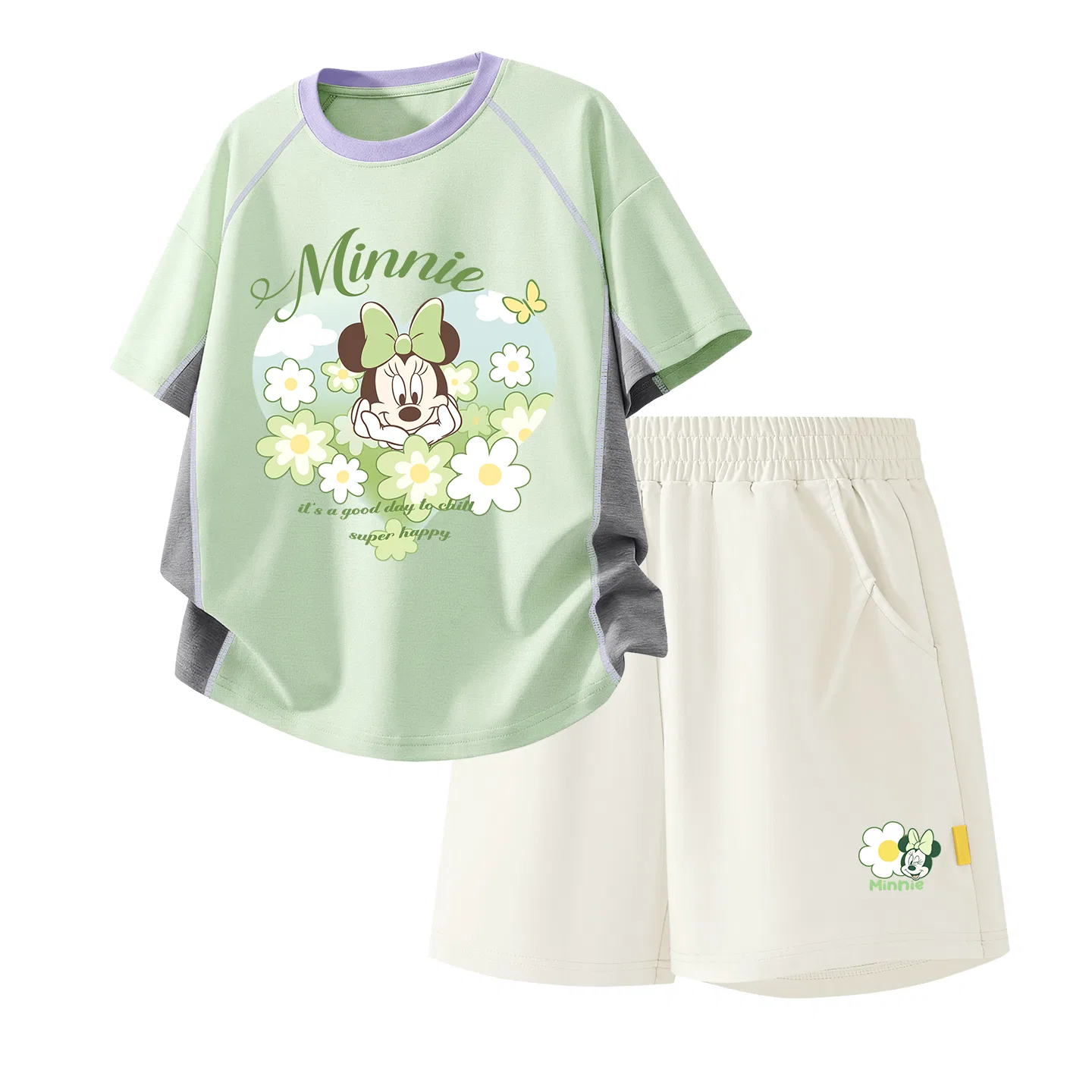 Детский спортивный костюм Casual Sportswear 2 Piece Set Disney, Di Floral Green+Di Floral K_Bottom Right Mist White