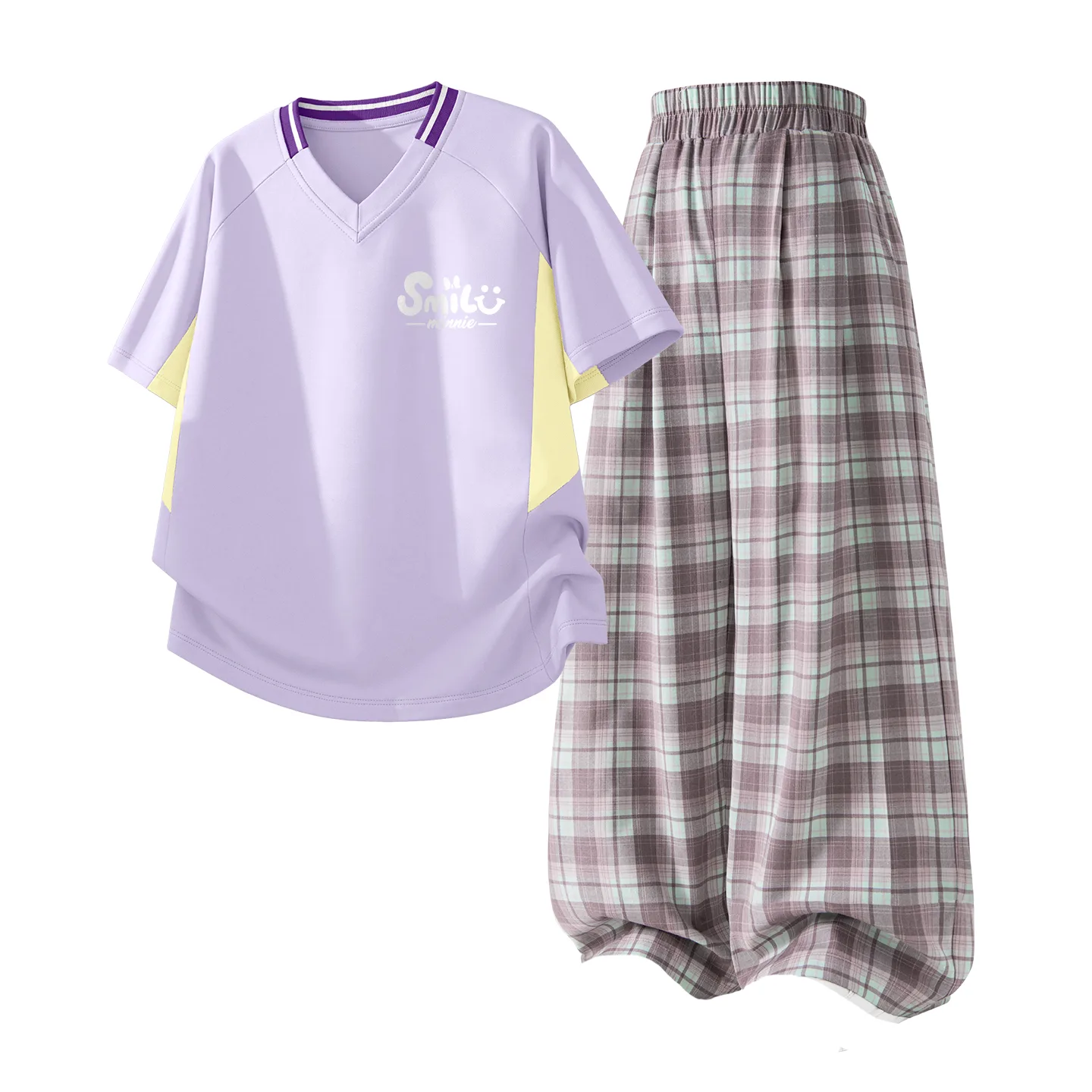 Детская спортивная одежда с V-образным вырезом Disney, Di B Letter Smile Neki Purple+Solid Pink Dark