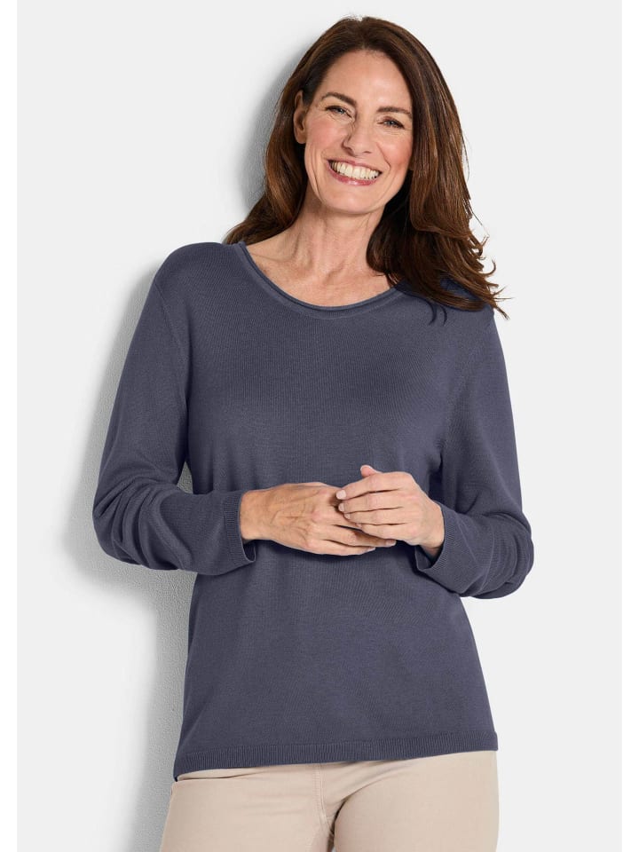 

Короткий размер: элегантный свитер тонкой вязки с V-образным вырезом, темно-синий. GOLDNER