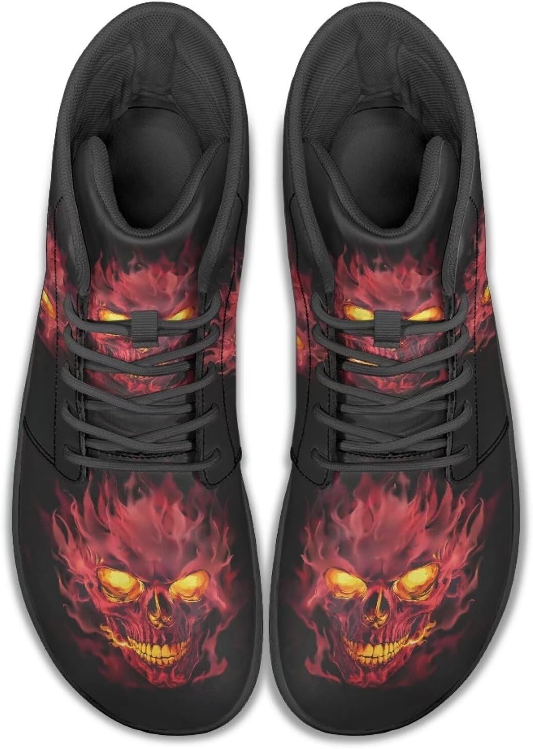 Мужская обувь без каблука с широкой носовой частью, модные кроссовки, высокие ботинки из ПУ кожи, удобные повседневные и туристические туфли с шнуровкой, для улицы, размеры США 5-14 Quxjehoe, Fire Skull — фото 2