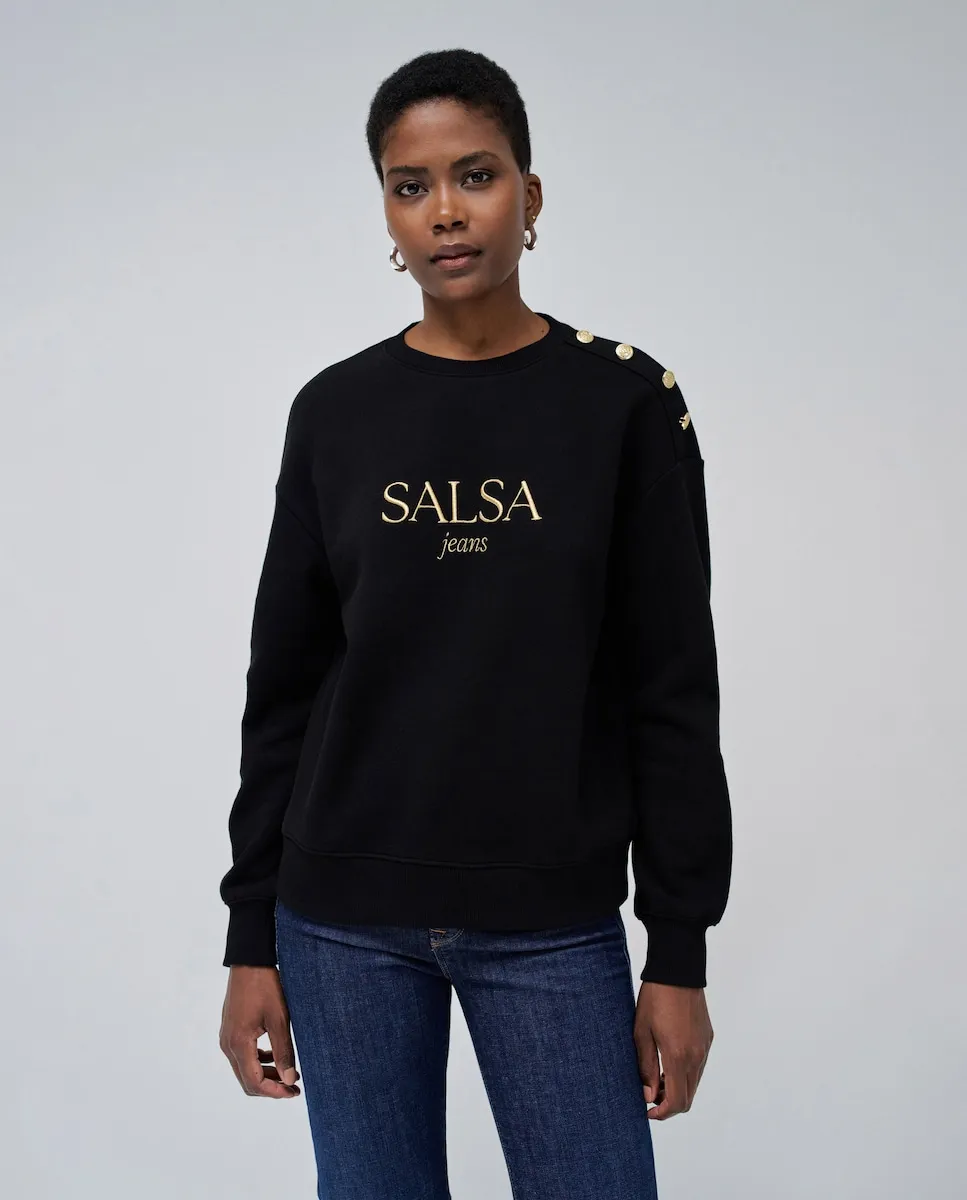 

Женская толстовка с логотипом и декоративными пуговицами Salsa Jeans, черный