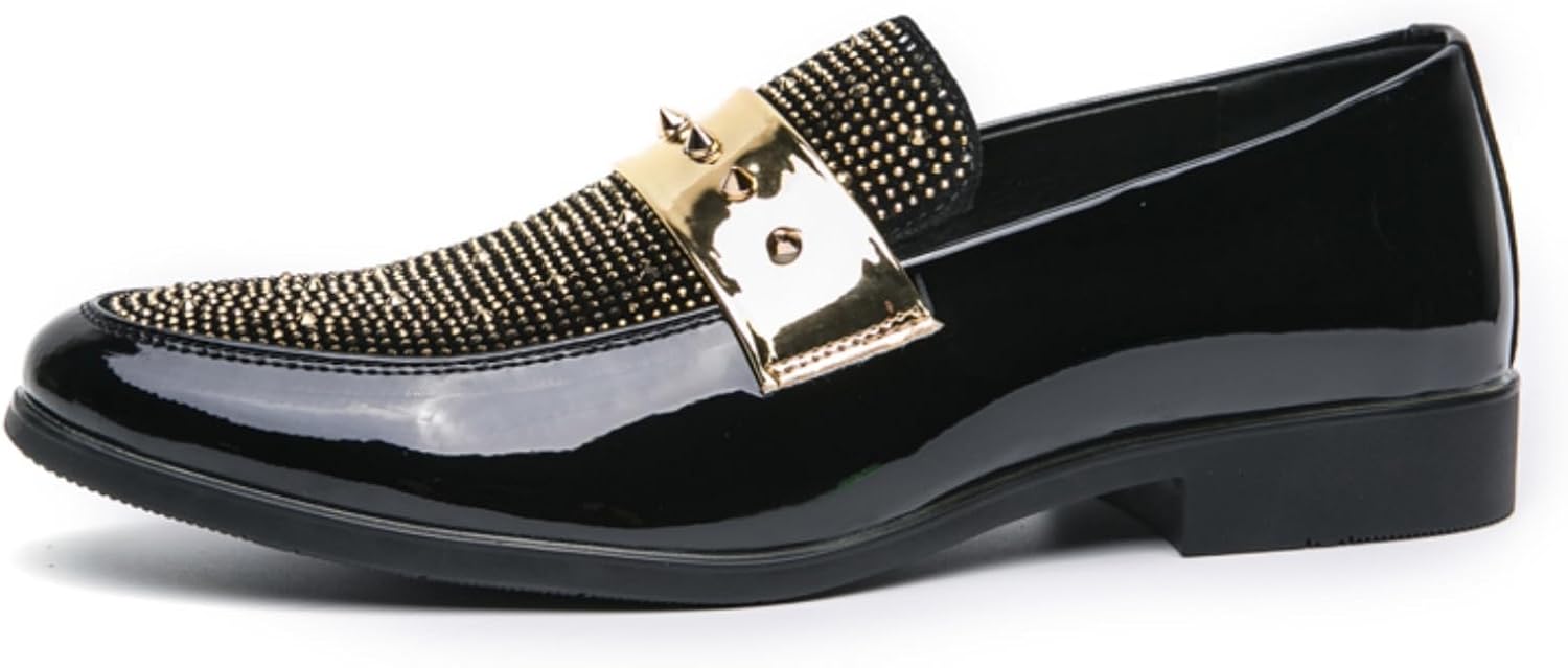 

Мужские лоферы с отделкой стразами, роскошная обувь для вечеринок - модные для ночных клубов, гала-ужинов и мероприятий высокого уровня Aokisx, золотой