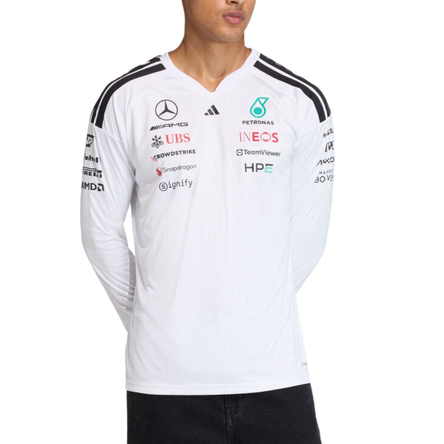Футболка с длинными рукавами Adidas x Mercedes AMG Petronas Formula 1 для пилотов, белая — фото 2