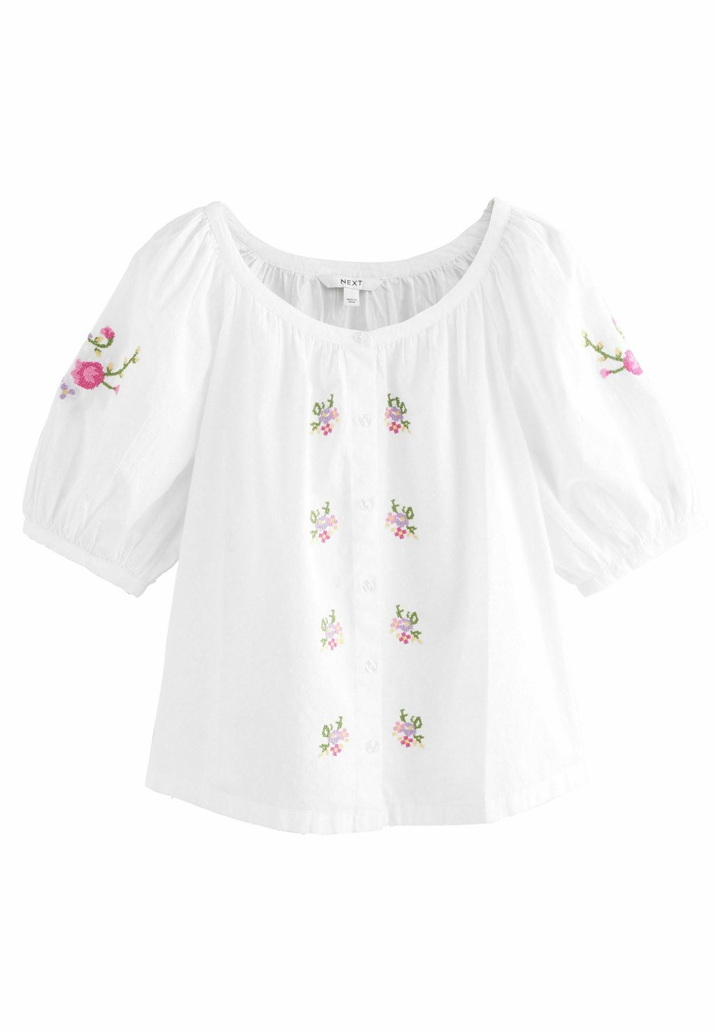 

Блуза FLORAL EMBROIDERED PUFF SHORT SLEEVE Next, белый