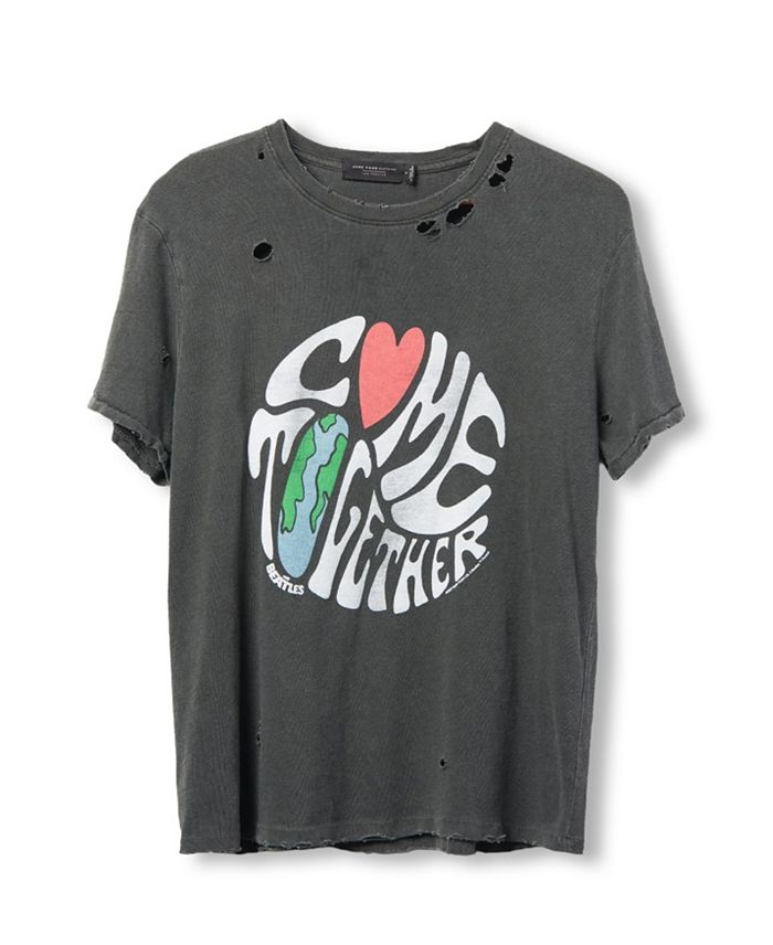 

Женская футболка The Beatles Come Together в винтажном стиле с эффектом поношенности Junk Food Clothing, серый