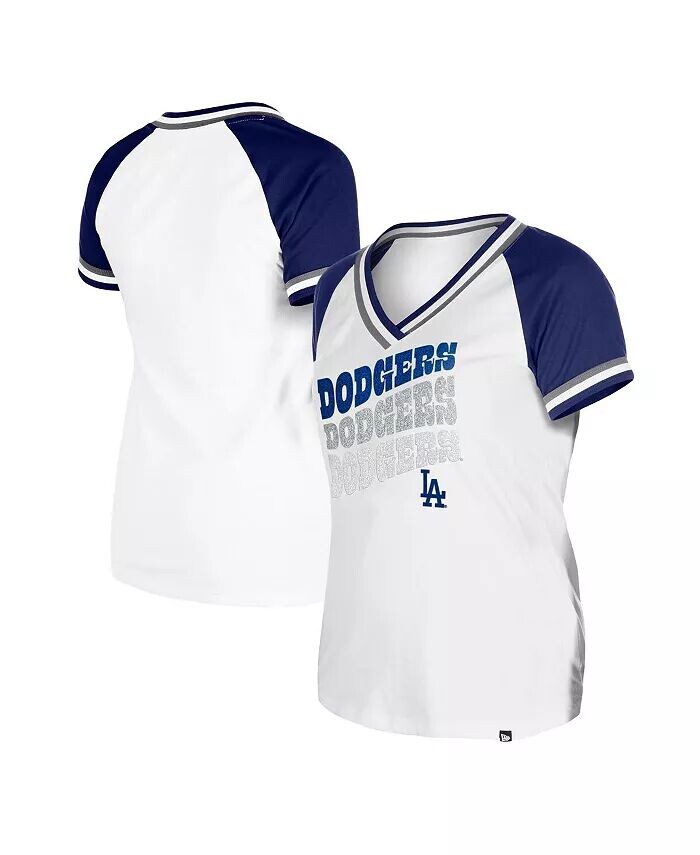 

Женская белая футболка из джерси Los Angeles Dodgers с двойным переплетом и v-образным вырезом реглан New Era, белый