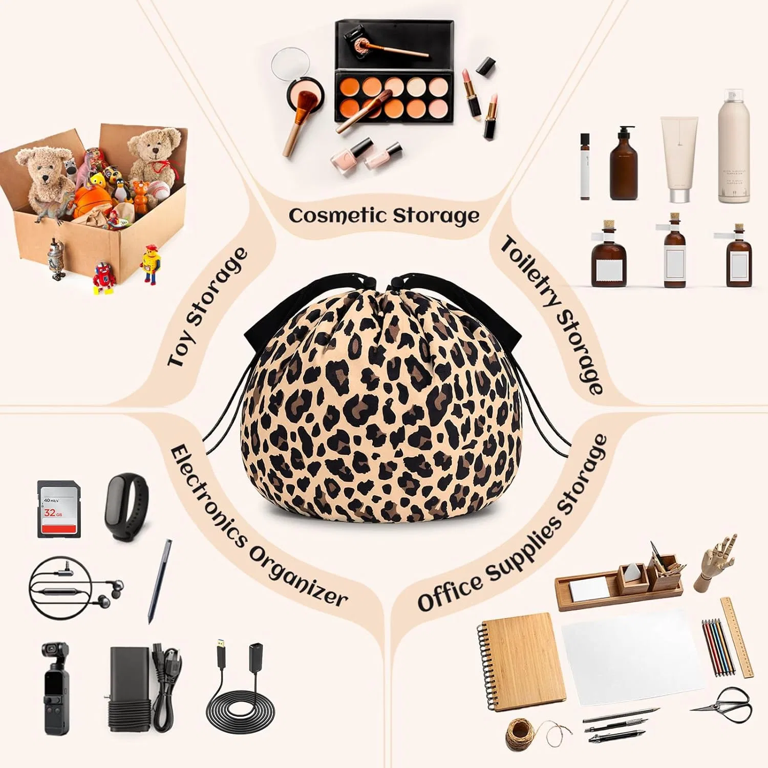 Стильная косметичка с леопардовым принтом на шнурке Cantustime, B-Leopard Print — фото 4