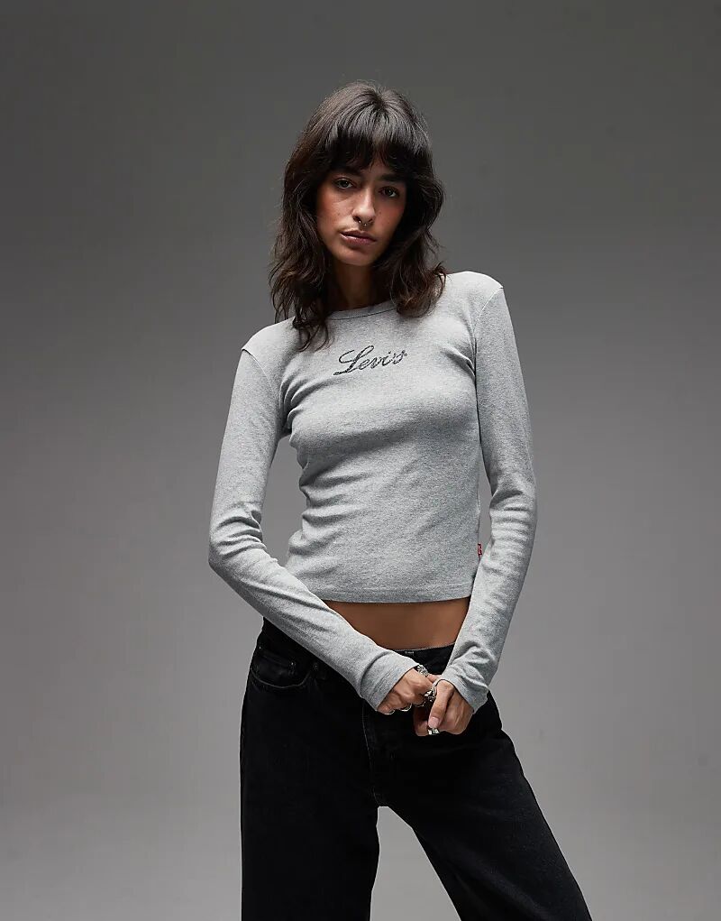 

Лонгслив Levi's Rickie с длинным рукавом и блестящим центральным логотипом серого цвета