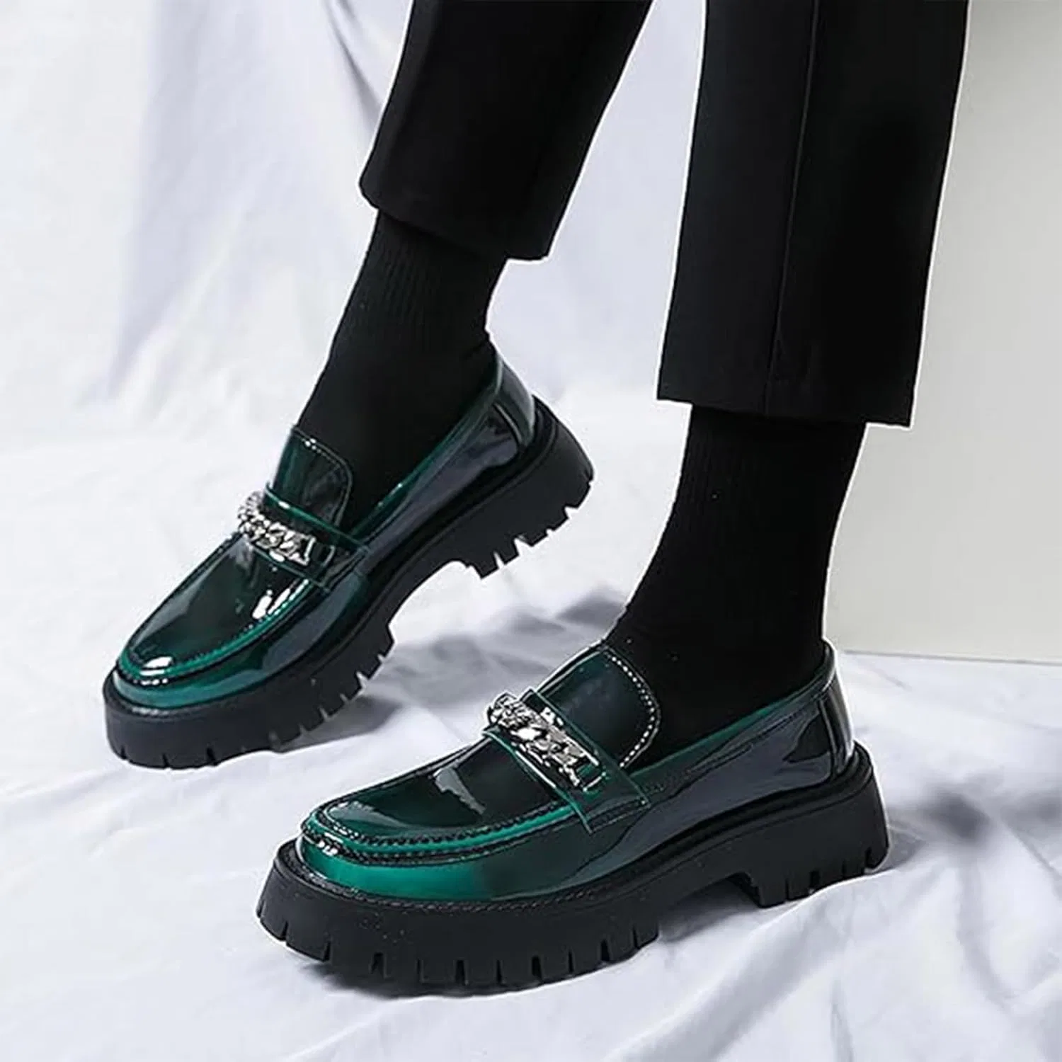 Лоферы мужские Patent Leather Platform, Green B Xinduoyu — фото 4