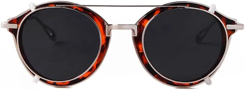 

Винтажные солнцезащитные очки в стиле стимпанк для мужчин, с зажимом, леопардовым принтом, металлическими круглыми линзами и съемными откидными линзами VFDHN, C3