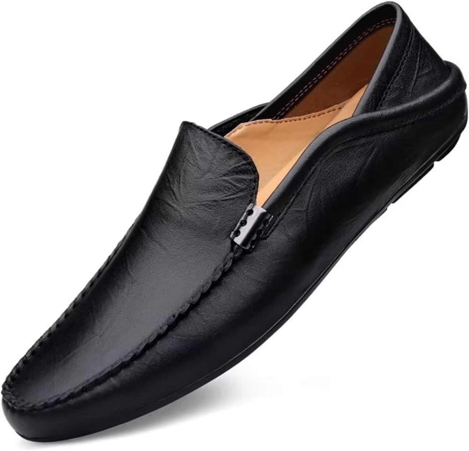 

Мужские лоферы из премиальной натуральной кожи, повседневные удобные туфли без застежек, дышащие, и прогулок на свежем воздухе Generic, черный