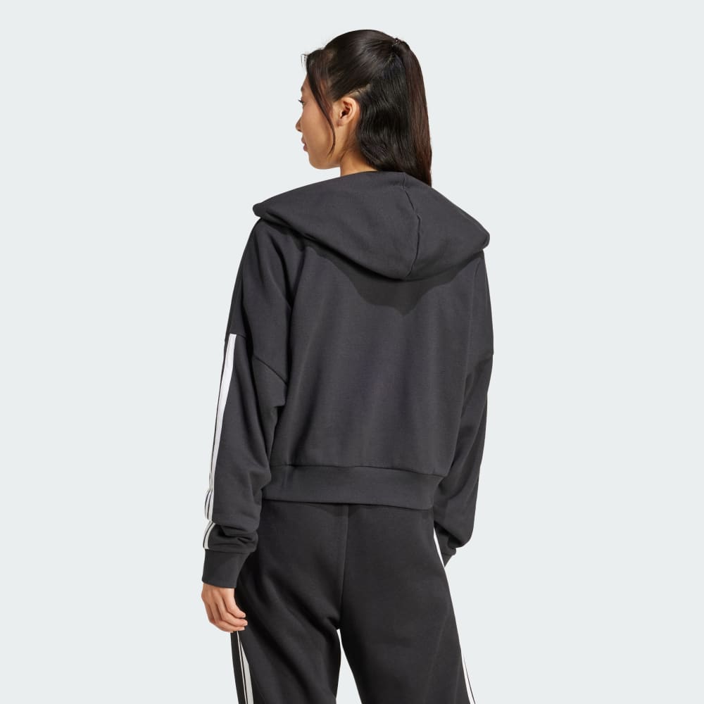 Спортивная толстовка Adidas Essentials 3-Stripes French Terry Quarter-Zip Hoodie, черный/белый — фото 2