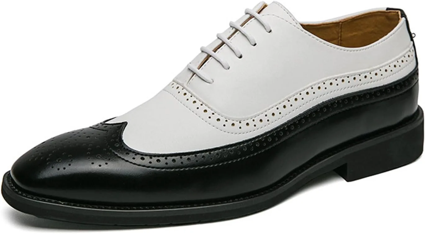 

Мужские кожаные броги оксфорды с крыльями, шнуровкой, открытым подъемом, низкие деловые туфли, удобные повседневные спортивные туфли Crepuscute, черный