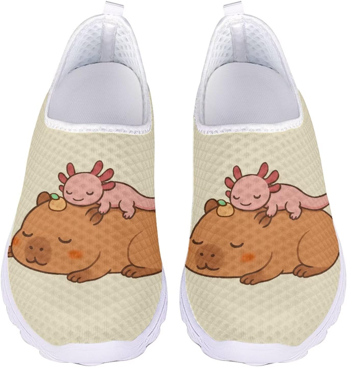 

Кроссовки Jeiento Cat Sheos для женщин и мужчин, слипоны, сетчатые, легкие, спортивная обувь, плоская подошва, широкий носок, обувь для ходьбы, Funny Capybara and Axolotl