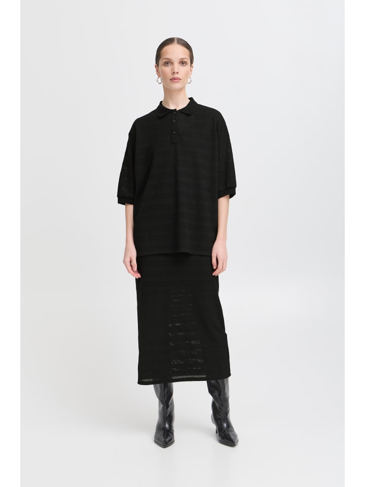 

ICHI Рубашка-поло IXKNITTY стандартного кроя, черная