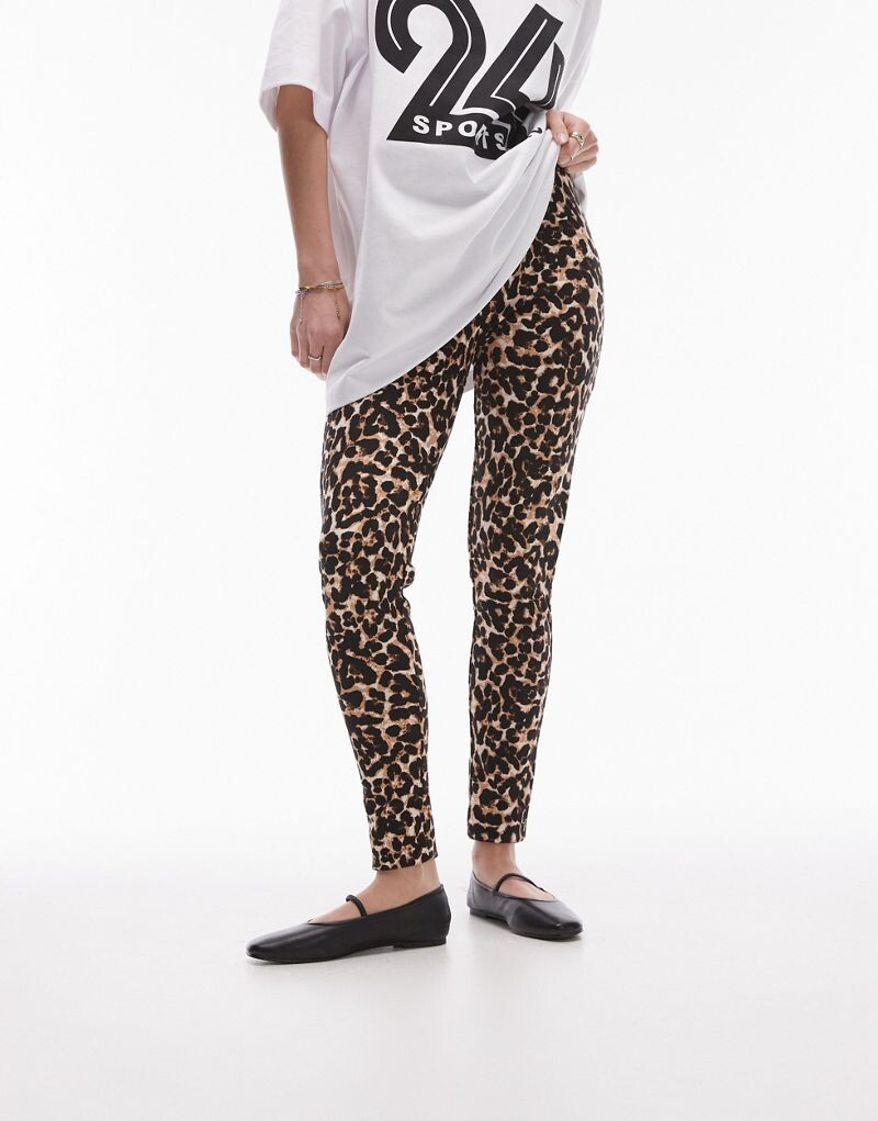

Коричневые леггинсы с леопардовым принтом Topshop