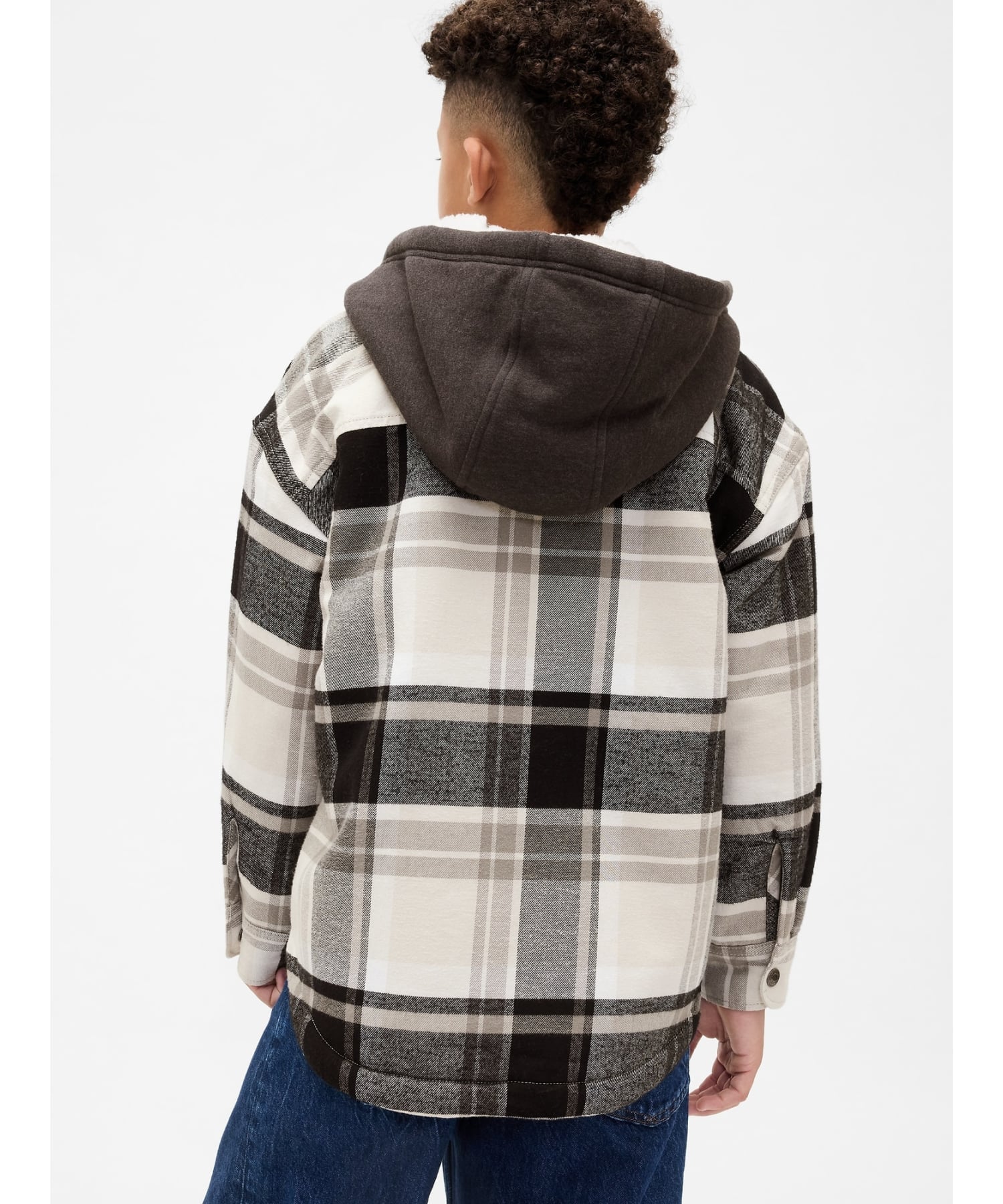 (K) Фланелевая куртка с капюшоном на флисовой подкладке (детская) GAP, GREY_PLAID — фото 2
