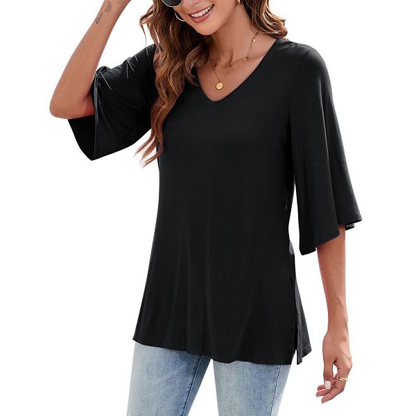 

Женская повседневная блузка с 3/4 рукавом и v-образным вырезом Yesfashion, Black