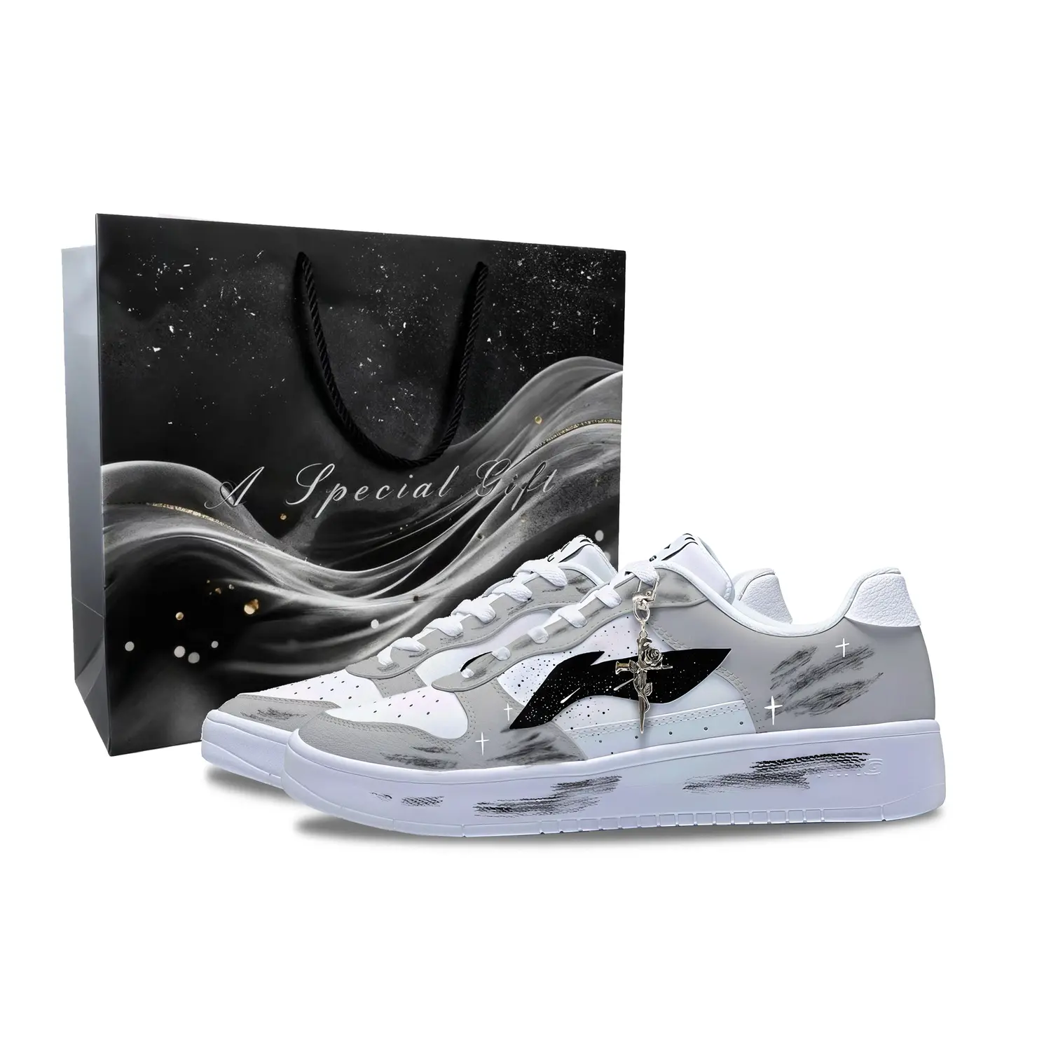 

Li Ning Floating Boat Star Scar Leather Coverage Thermal Slip Resistant Abrasion Resistant Height Increasing Low top, серый (special shopping bag)