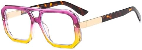 

Солнцезащитные очки с двойной перемычкой для женщин, ретро квадратные, прозрачные, градиентные, UV400, солнцезащитные очки для мужчин с заклепками MTZJH, Purple Yellow Clear