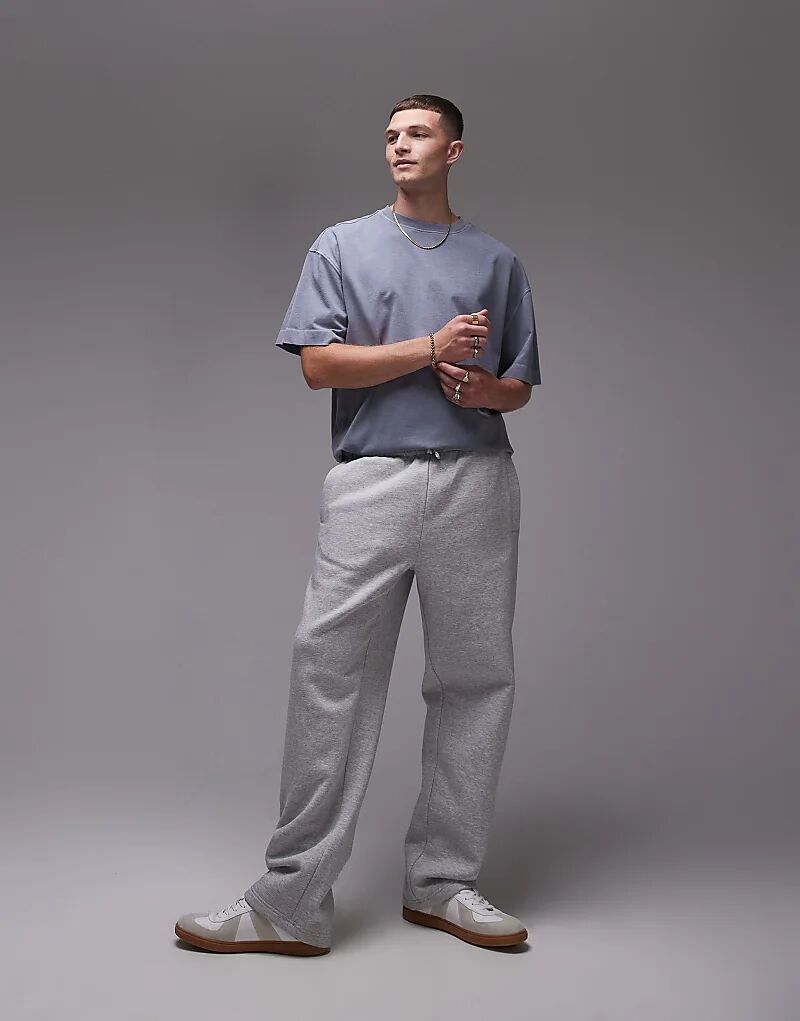 

Премиальные тяжелые прямые джоггеры серого меланжевого цвета Topman